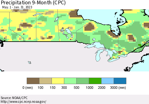 Canada Precipitation 9-Month (CPC) Thematic Map For 5/1/2022 - 1/31/2023
