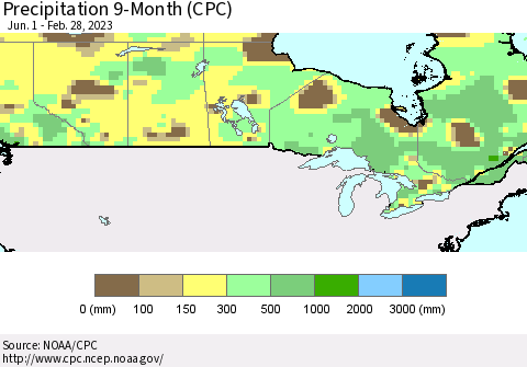 Canada Precipitation 9-Month (CPC) Thematic Map For 6/1/2022 - 2/28/2023