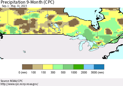 Canada Precipitation 9-Month (CPC) Thematic Map For 9/1/2022 - 5/31/2023