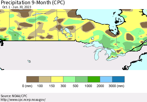 Canada Precipitation 9-Month (CPC) Thematic Map For 10/1/2022 - 6/30/2023