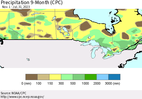 Canada Precipitation 9-Month (CPC) Thematic Map For 11/1/2022 - 7/31/2023