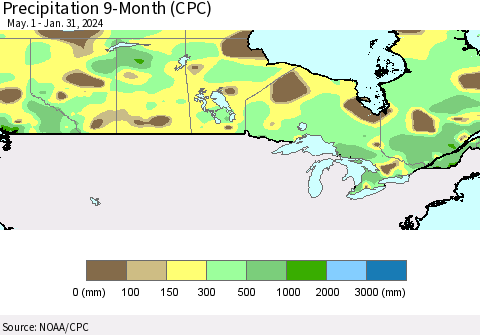 Canada Precipitation 9-Month (CPC) Thematic Map For 5/1/2023 - 1/31/2024