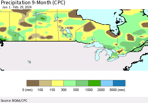 Canada Precipitation 9-Month (CPC) Thematic Map For 6/1/2023 - 2/29/2024