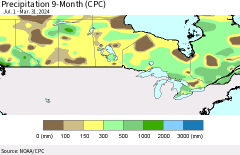 Canada Precipitation 9-Month (CPC) Thematic Map For 7/1/2023 - 3/31/2024