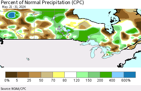 Canada Percent of Normal Precipitation (CPC) Thematic Map For 5/21/2024 - 5/31/2024