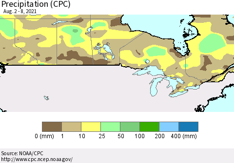 Canada Precipitation (CPC) Thematic Map For 8/2/2021 - 8/8/2021