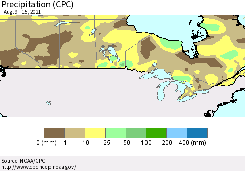 Canada Precipitation (CPC) Thematic Map For 8/9/2021 - 8/15/2021
