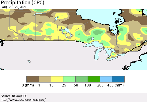 Canada Precipitation (CPC) Thematic Map For 8/23/2021 - 8/29/2021