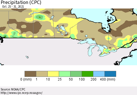 Canada Precipitation (CPC) Thematic Map For 10/25/2021 - 10/31/2021