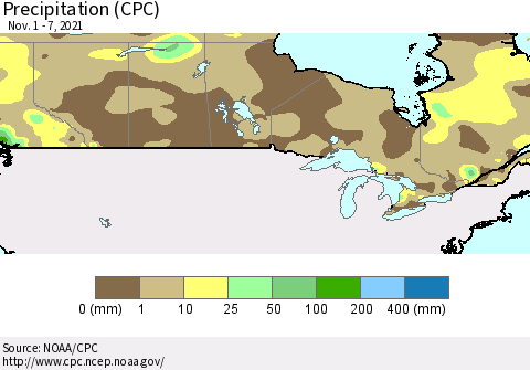Canada Precipitation (CPC) Thematic Map For 11/1/2021 - 11/7/2021
