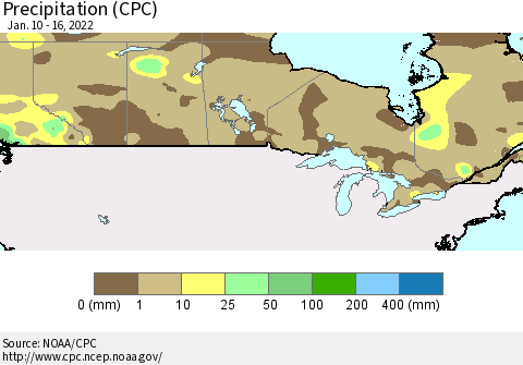 Canada Precipitation (CPC) Thematic Map For 1/10/2022 - 1/16/2022
