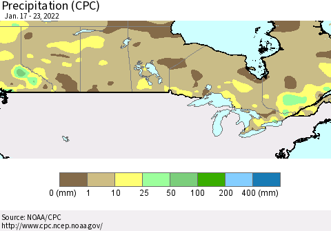 Canada Precipitation (CPC) Thematic Map For 1/17/2022 - 1/23/2022