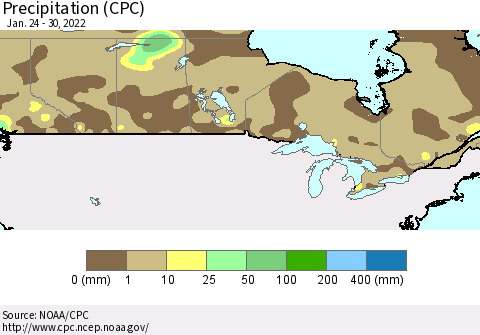 Canada Precipitation (CPC) Thematic Map For 1/24/2022 - 1/30/2022
