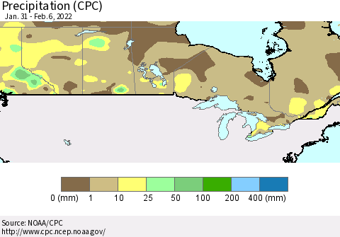 Canada Precipitation (CPC) Thematic Map For 1/31/2022 - 2/6/2022