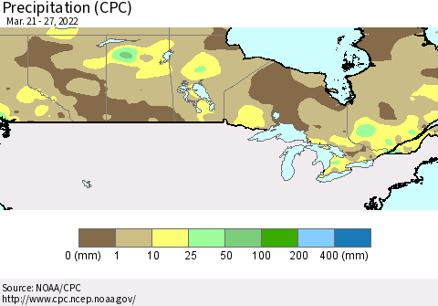Canada Precipitation (CPC) Thematic Map For 3/21/2022 - 3/27/2022