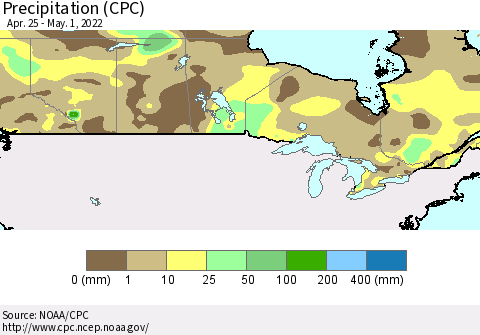 Canada Precipitation (CPC) Thematic Map For 4/25/2022 - 5/1/2022