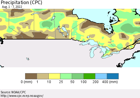 Canada Precipitation (CPC) Thematic Map For 8/1/2022 - 8/7/2022