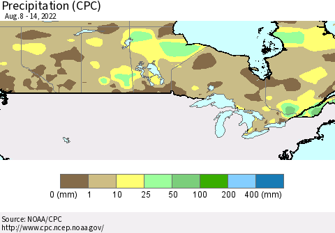 Canada Precipitation (CPC) Thematic Map For 8/8/2022 - 8/14/2022