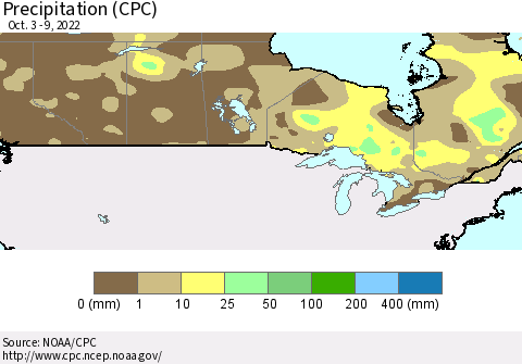 Canada Precipitation (CPC) Thematic Map For 10/3/2022 - 10/9/2022