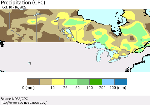 Canada Precipitation (CPC) Thematic Map For 10/10/2022 - 10/16/2022