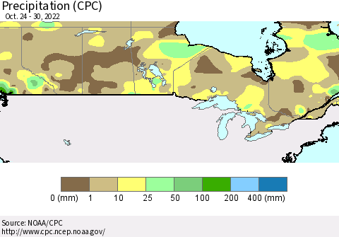 Canada Precipitation (CPC) Thematic Map For 10/24/2022 - 10/30/2022