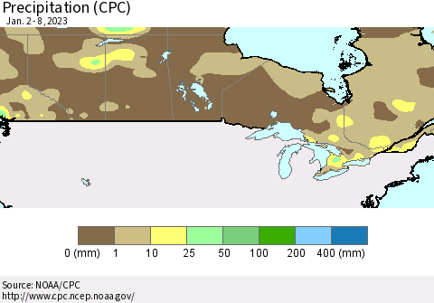Canada Precipitation (CPC) Thematic Map For 1/2/2023 - 1/8/2023