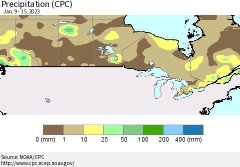 Canada Precipitation (CPC) Thematic Map For 1/9/2023 - 1/15/2023