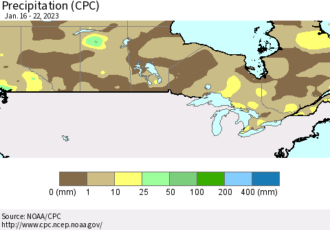 Canada Precipitation (CPC) Thematic Map For 1/16/2023 - 1/22/2023