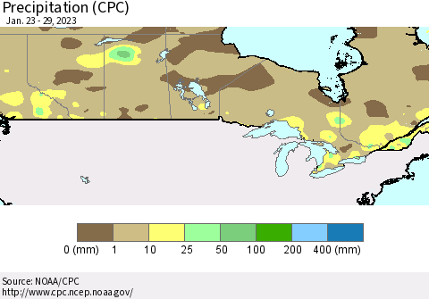 Canada Precipitation (CPC) Thematic Map For 1/23/2023 - 1/29/2023