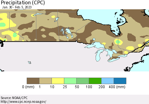 Canada Precipitation (CPC) Thematic Map For 1/30/2023 - 2/5/2023