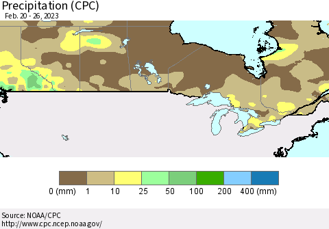Canada Precipitation (CPC) Thematic Map For 2/20/2023 - 2/26/2023