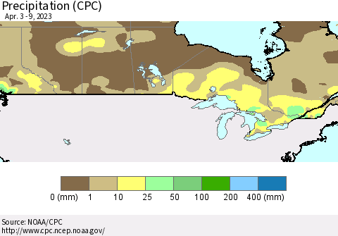 Canada Precipitation (CPC) Thematic Map For 4/3/2023 - 4/9/2023