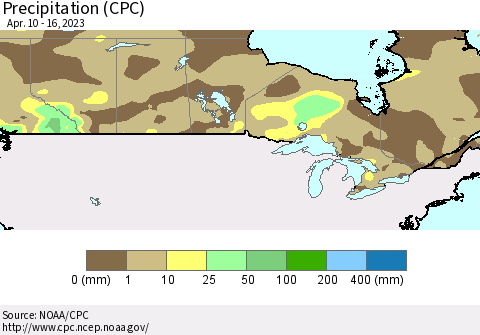Canada Precipitation (CPC) Thematic Map For 4/10/2023 - 4/16/2023