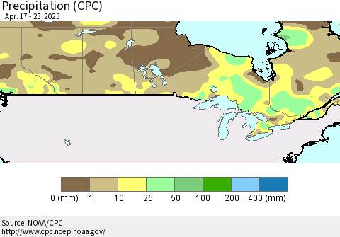 Canada Precipitation (CPC) Thematic Map For 4/17/2023 - 4/23/2023