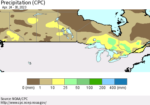 Canada Precipitation (CPC) Thematic Map For 4/24/2023 - 4/30/2023