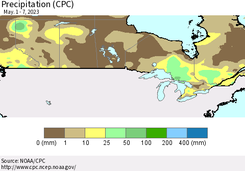 Canada Precipitation (CPC) Thematic Map For 5/1/2023 - 5/7/2023