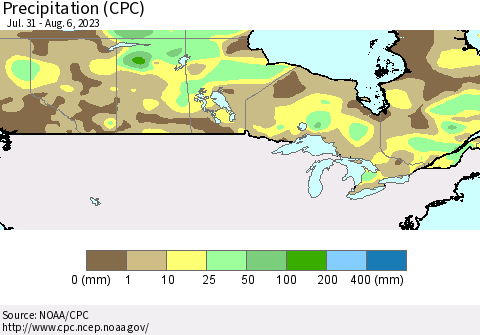 Canada Precipitation (CPC) Thematic Map For 7/31/2023 - 8/6/2023