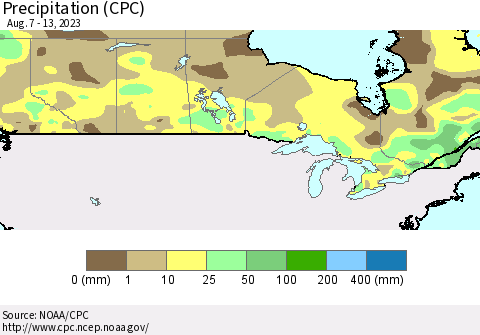 Canada Precipitation (CPC) Thematic Map For 8/7/2023 - 8/13/2023