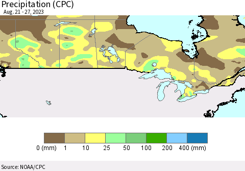 Canada Precipitation (CPC) Thematic Map For 8/21/2023 - 8/27/2023
