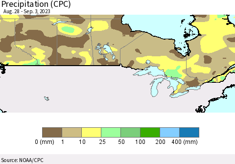 Canada Precipitation (CPC) Thematic Map For 8/28/2023 - 9/3/2023