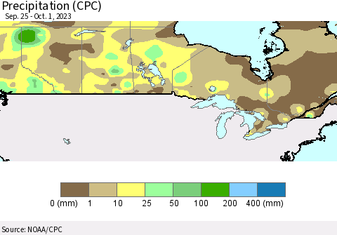 Canada Precipitation (CPC) Thematic Map For 9/25/2023 - 10/1/2023