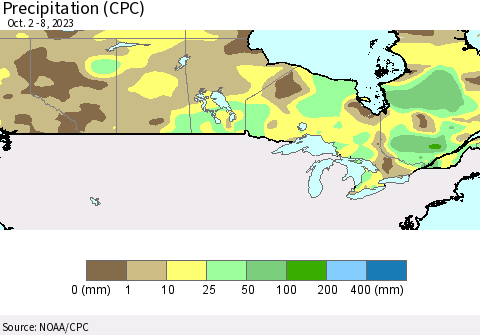 Canada Precipitation (CPC) Thematic Map For 10/2/2023 - 10/8/2023