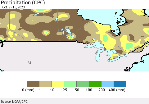 Canada Precipitation (CPC) Thematic Map For 10/9/2023 - 10/15/2023