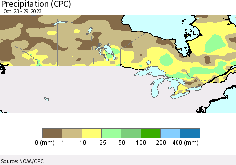 Canada Precipitation (CPC) Thematic Map For 10/23/2023 - 10/29/2023