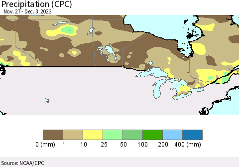 Canada Precipitation (CPC) Thematic Map For 11/27/2023 - 12/3/2023