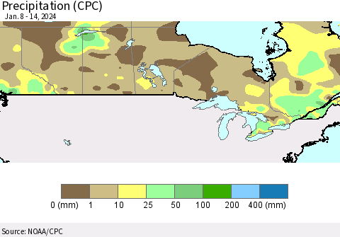 Canada Precipitation (CPC) Thematic Map For 1/8/2024 - 1/14/2024