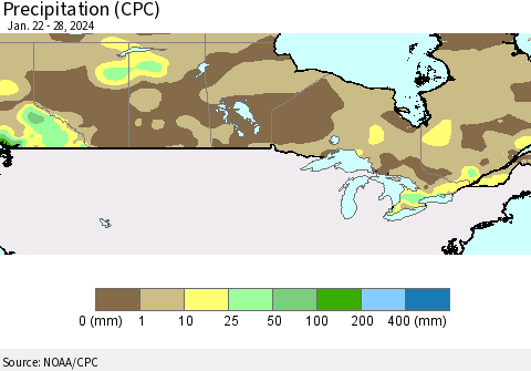 Canada Precipitation (CPC) Thematic Map For 1/22/2024 - 1/28/2024