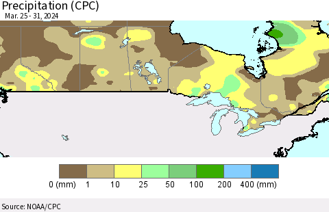 Canada Precipitation (CPC) Thematic Map For 3/25/2024 - 3/31/2024