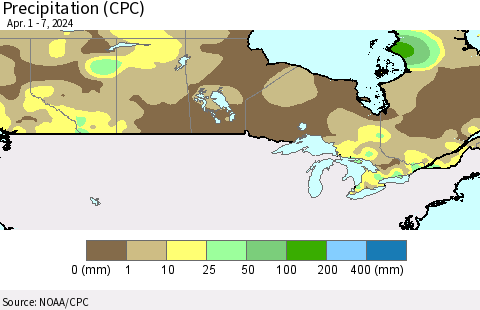 Canada Precipitation (CPC) Thematic Map For 4/1/2024 - 4/7/2024