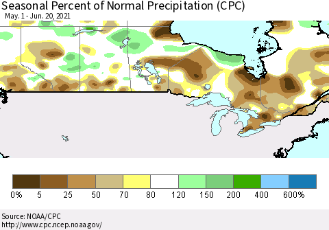 Canada Seasonal Percent of Normal Precipitation (CPC) Thematic Map For 5/1/2021 - 6/20/2021